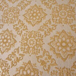 Vintage Wallpaper Sample Sheet 70s Embossed Gold Demask Crafting Ephemera Paper